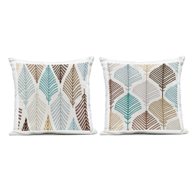 Boho Leaves & Stems 2 Piece Outdoor Printed Pillow Set design by Eli Jones