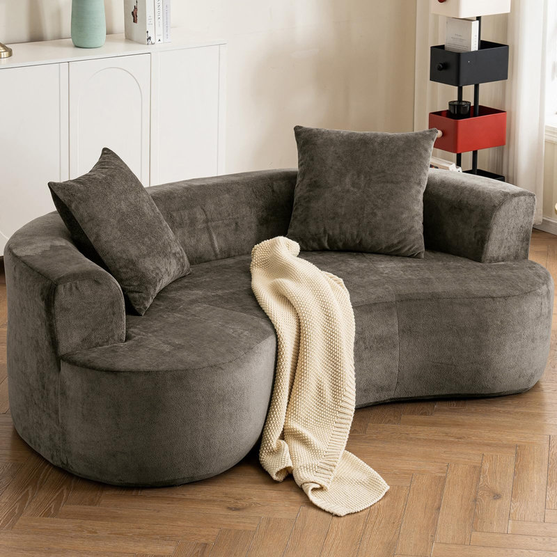 Boneless 80" Curved Loveseat For Small Spaces, Curved Couches For Living Room, Compression Sofa In A Box With 3 Pillows, Small Couch For Bedroom With Wide Armrest & Memory Foam, No Assembly Required