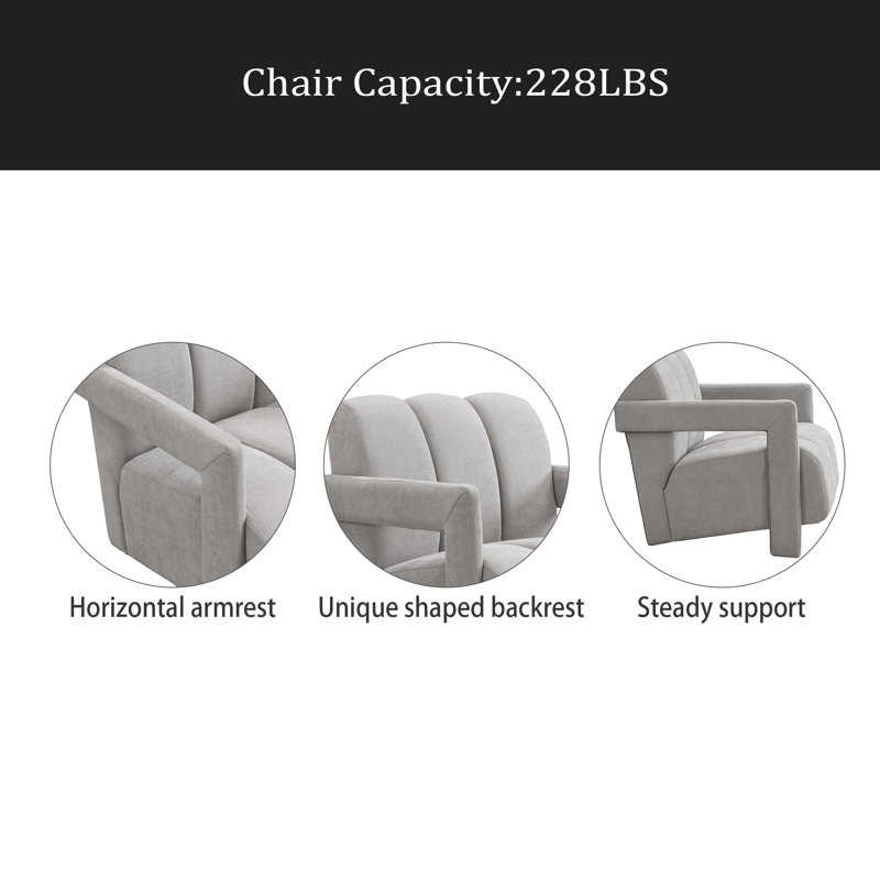 Fauteuil de loisir moderne 26,3 po avec accoudoirs en L et tissu en polyester pour salon, Gris