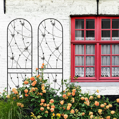 Treillis de jardin en métal 86,7 po x 19,7 po, embellissement de la fleur extérieure antirouille, facile à installer, décor de plante noire,
