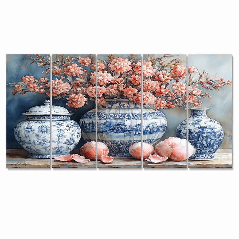Poterie en tons de bleu et blanc IV - ensemble d'art mural Boho Pottery, H 28 po x l 60 po