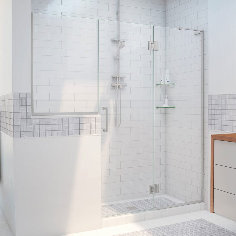 DreamLine Unidoor-X 72 - l 72,5 po x H 72 po sans cadre porte de douche à charnière en nickel brossé - installation murale à gauche