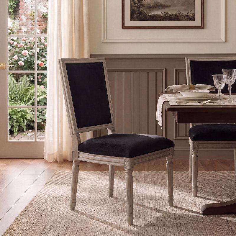 Moneta 19.5'' H Upholstered Side Chair, Black Velvet/Rustic Gray