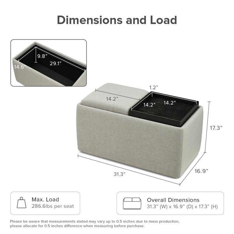 Demelo Storage Tray Bench, Light Gray