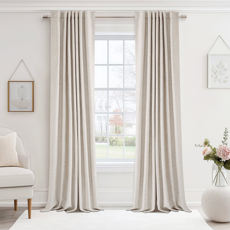 Cadnite 50" W Thermal 100% Blackout Linen Textured Curtain Panels, 50" W x 90" L, Cream