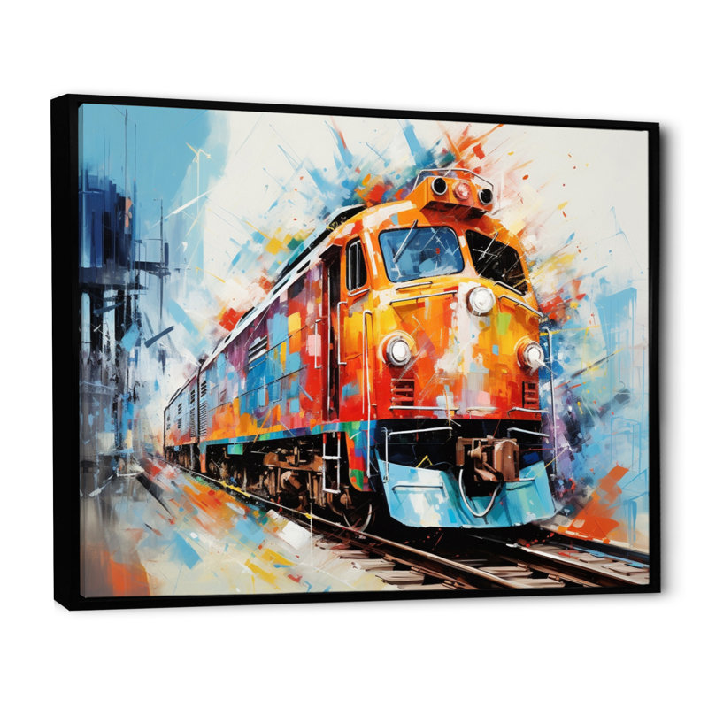 " Abstract Train Vibrant Rails ", 24" H x 32" W x 1" D, Black Floater Framed