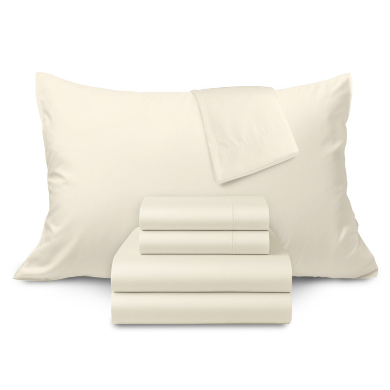  500 Thread 100% Cotton Sateen Sheet Set (4PC.), Cream, Queen