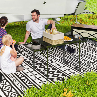 Table de barbecue pliante, table de camping portative de 4,5 pi avec 2 panneaux à oreilles, table d'extérieur en métal à hauteur réglable avec plateau en filet pour pique-nique, plage, barbecue, fête, noir