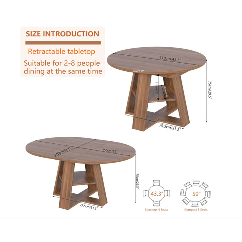 Table de salle à manger extensible, Naturel