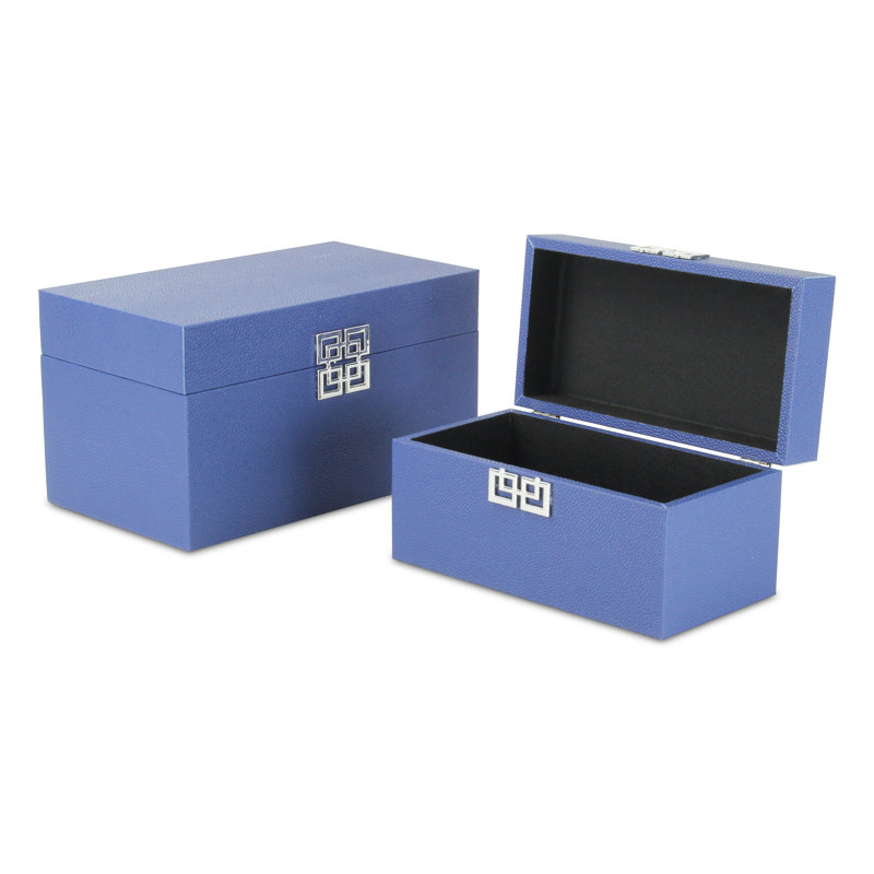 Genni 2 Piece Faux Leather Decorative Box Set, Navy Blue