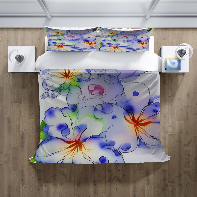 Polyester Floral Duvet Cover, King Duvet Cover + 2 King Shams