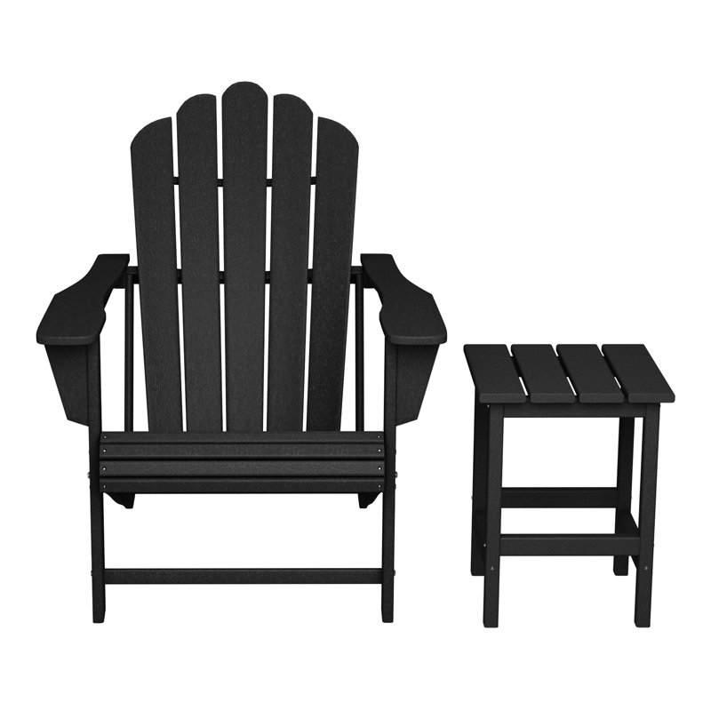 Chaise Adirondack en poly résistant aux intempéries avec table d'appoint Lucus, Noir, noir, noir, noir