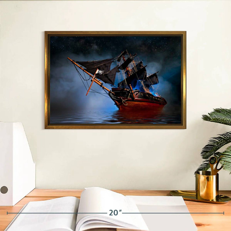 Bateau pirate, Cadre flottant doré, 13 po x 9 po