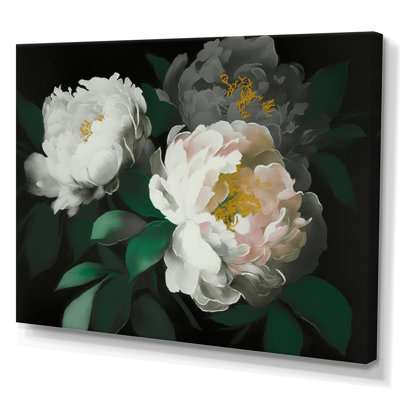 White Blossoming Peony On Black I " White Blossoming Peony On Black I "