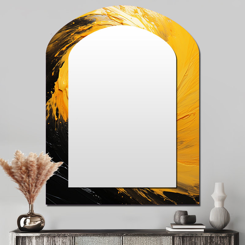 Yellow Whirling Winds II - Storms Arch Mirror, Yellow Asymmetrical Unique Wall Mirror, Printed Metal Art, 43" x 33"