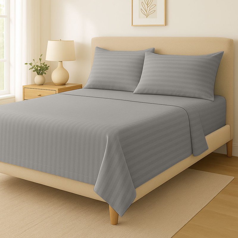 Milan Collection 1000 Thread Count 100% Cotton Sheet Set, California King Sheet Set with 2 Pillowcases, Gray Stripe