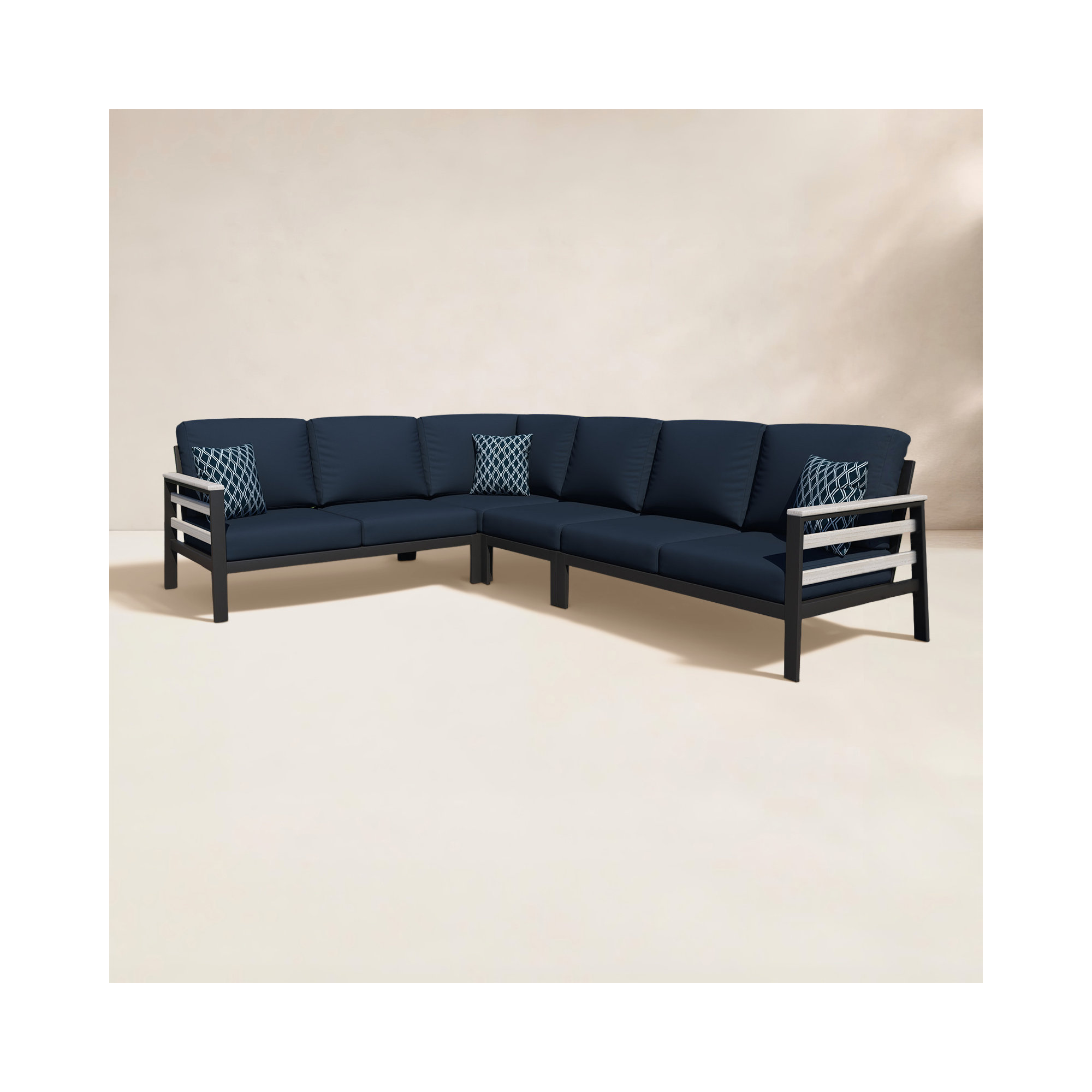 Townsend Outdoor 6 Person Sectional Seating Group With Sunbrella Cushions, Canvas Navy Sunbrella® Canvas