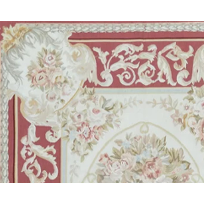 Tapis rouge et gris noué à la main de haute qualité