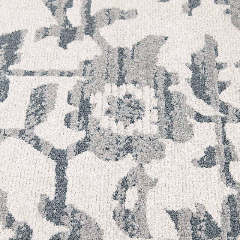 Bungalow Rose Macfarlane Blue/White Abstract Flower Indoor Polypropylene/Polyester Area Rug, Rectangle 9'10" x 12'10"