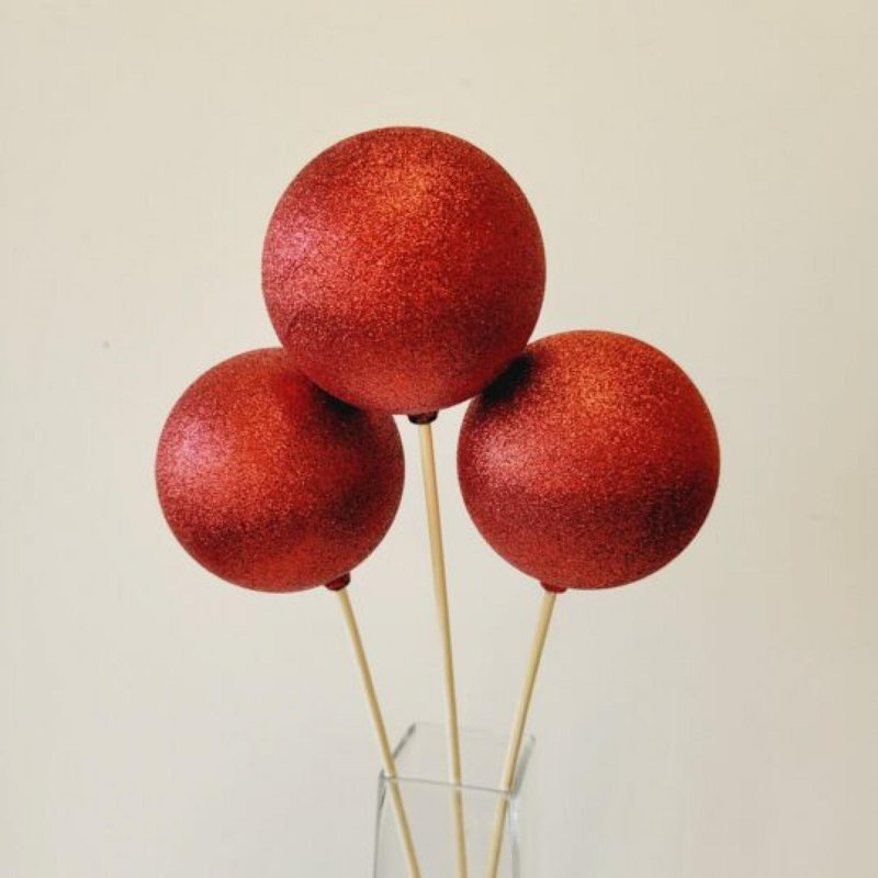 Ensemble de 3 boules scintillantes sur 18? Décoration de bâton, Rouge