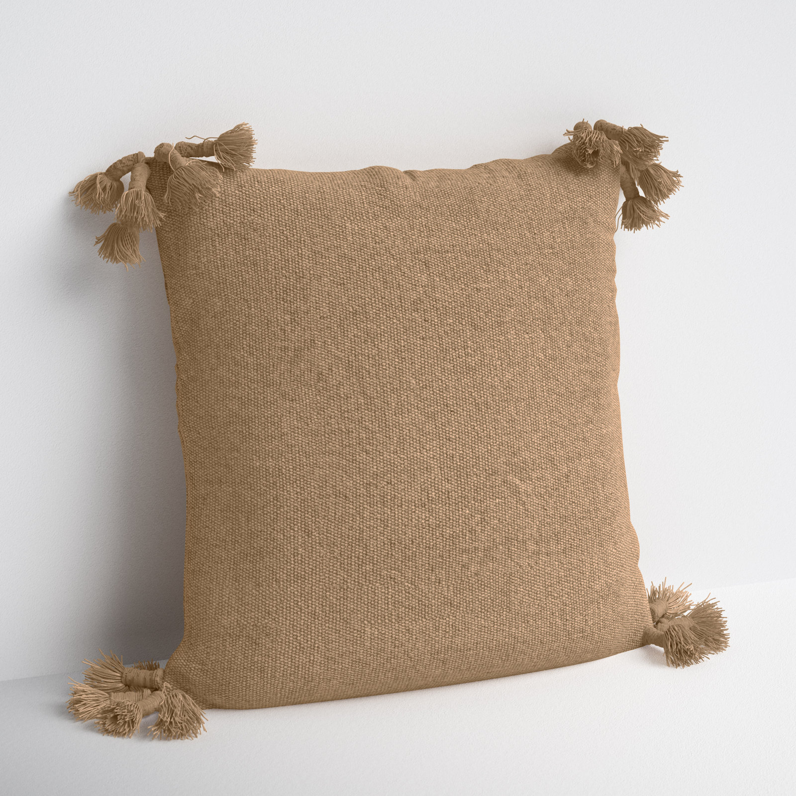 Almerton Tassels Cotton Throw Pillow, Tan, Pillow Cover Only - No Insert