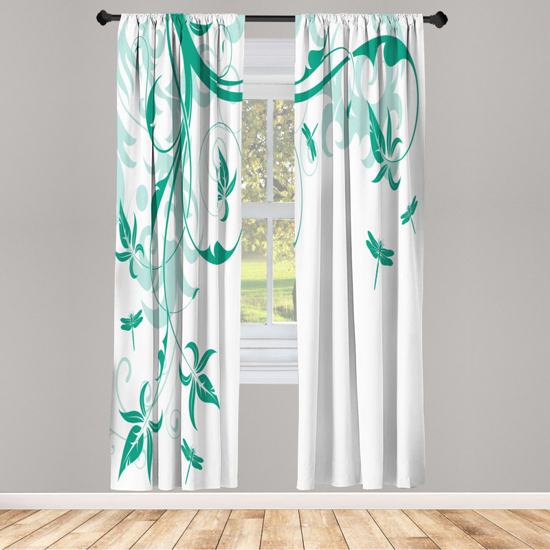 Microfiber Floral Semi-Sheer Rod Pocket Curtain Panels, 28" W x 95" L, Seafoam/White