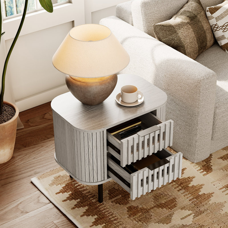 Mid-Century Modern 22.5 '' Fluted Nightstand, White Washed