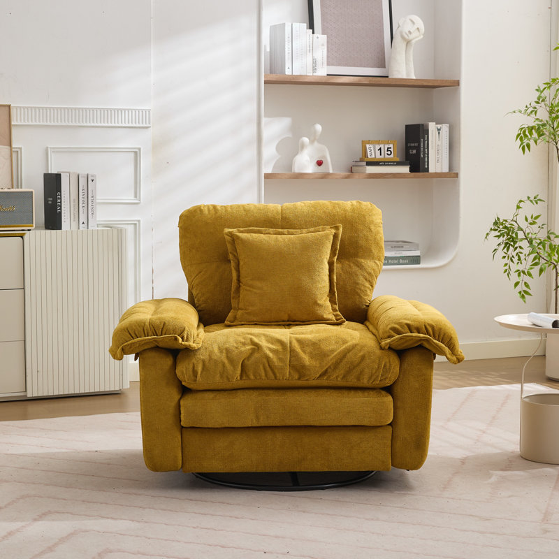  360° Swivel Chenille Accent Chair Upholstered Single Sofa With Throw Pillow, Yellow