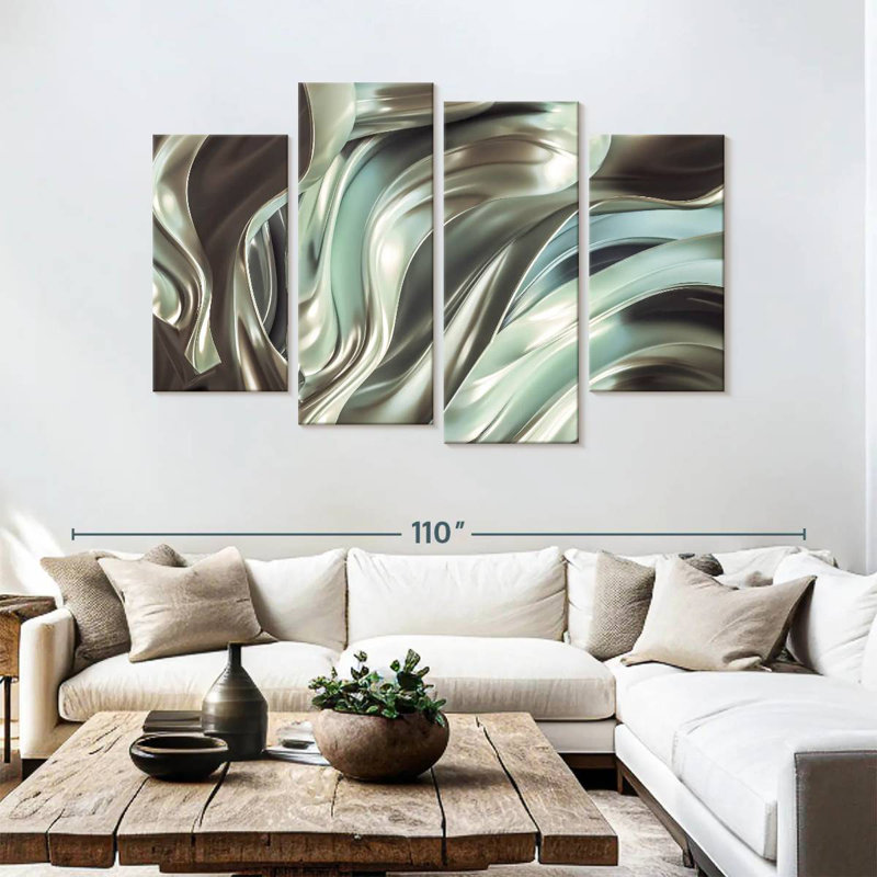 Avery Glossy Silver Fabric Abstract, 54" H x 84" W