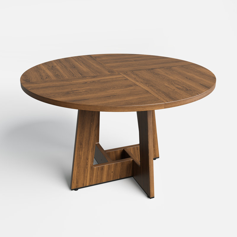 47'' Round Base Wood Farmhouse Dining Table for 4-6 People - Rustic Kitchen & Dining Room Table with Cross Legs, Brown