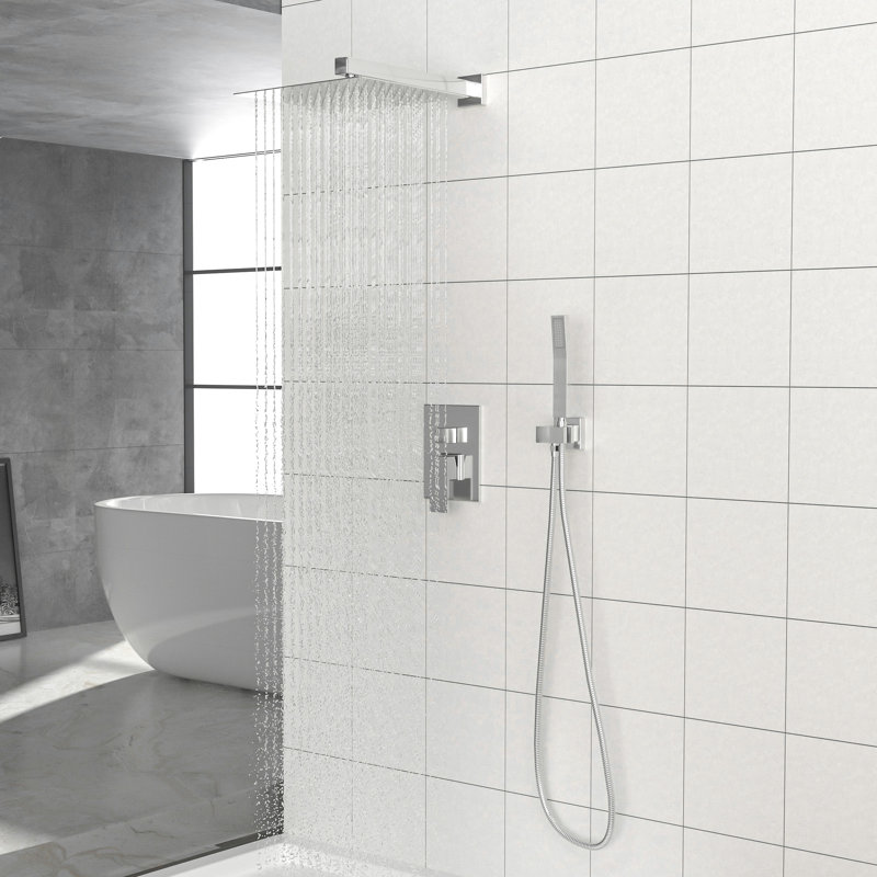 Dual Shower Head - 12 Inch Wall Mounted Square Shower System with Rough-in Valve,Chrome