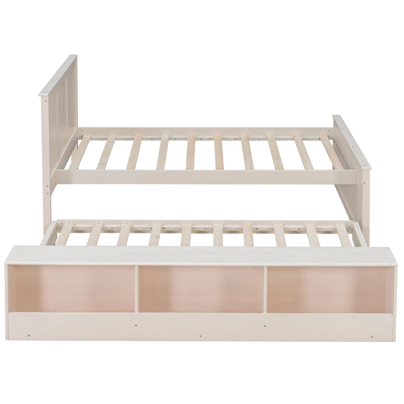 Lit plateforme en bois avec lit gigogne escamotable, Lit simple, Blanc