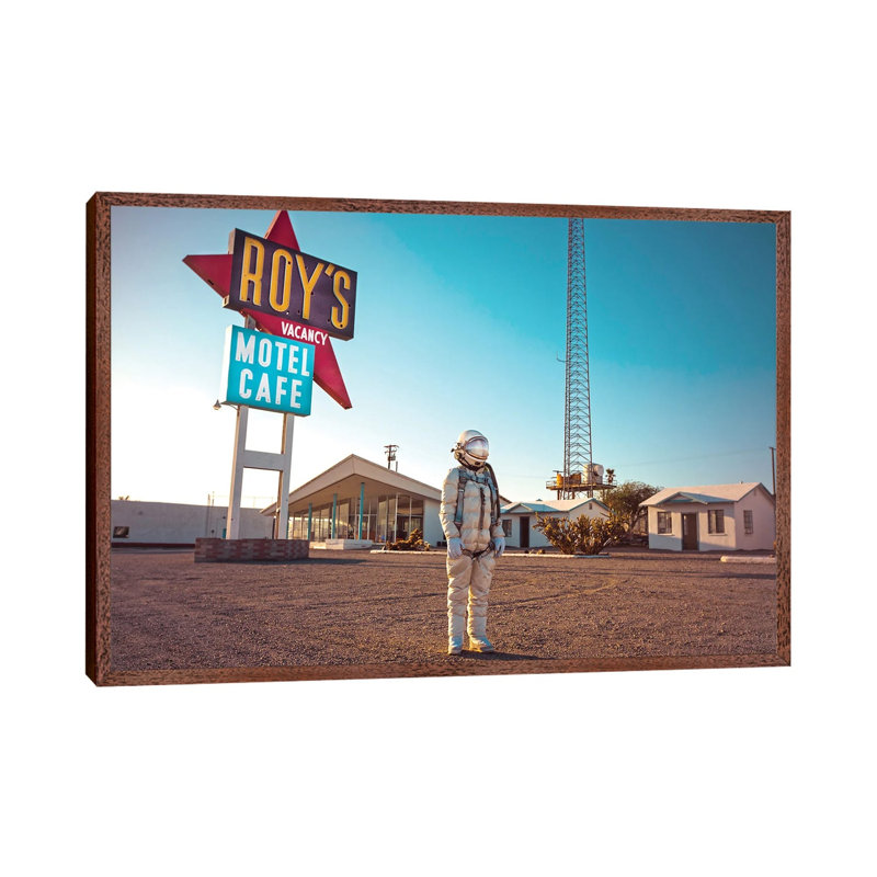 The Lonely Astronaut XXI 1 Piece Wall Art on Canvas, 45.72cm H x 66.04cm W x 3.81cm D, Classic Brown Wood Framed