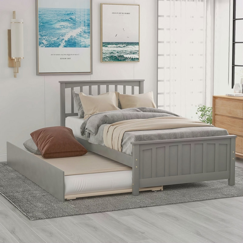 Lit plateforme simple avec lit gigogne, Gris