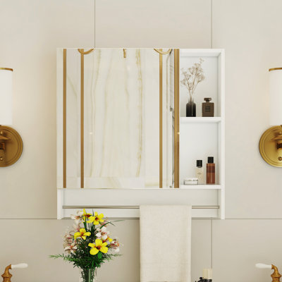 Armoire de salle de bain murale à miroir, armoire à pharmacie, armoire de rangement au-dessus de la toilette avec tablettes et porte-serviettes