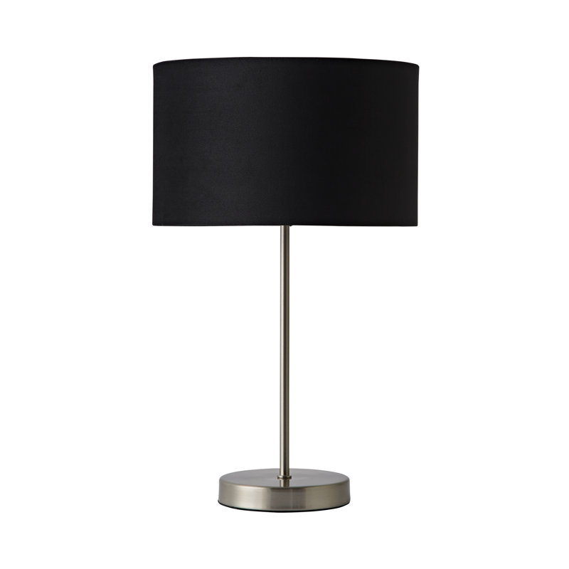 Dadiva Brushed Chrome Stem Table Lamp with Velvet Reni Shade, 38cm H x 17.5 cm W x 44.45cm D, No, Silver Base/Black Shade