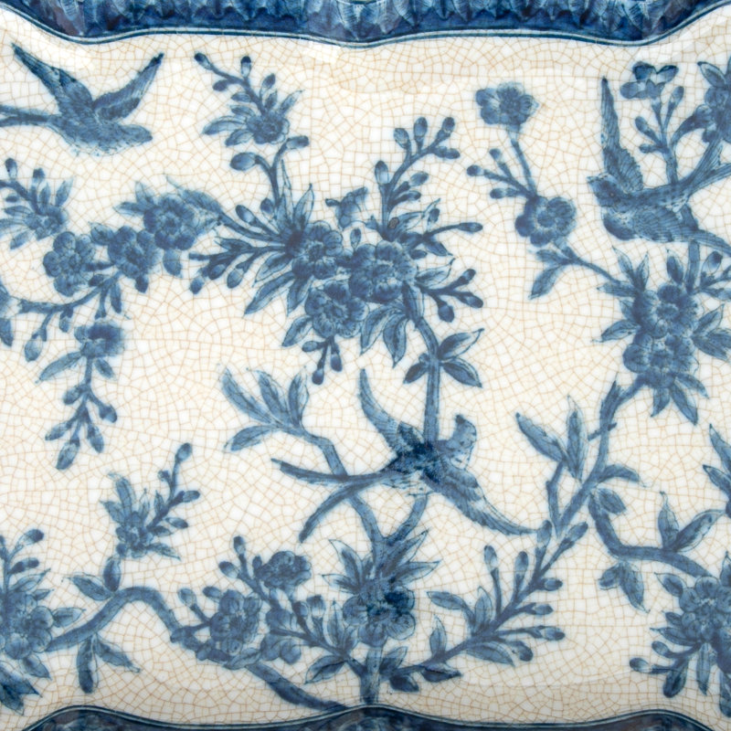 Porcelain Tray with Bronze Handles - Songbird Garden