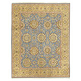 Hand Knotted Wool Oriental Area Rug in Blue And Gold