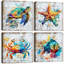 Art mural sur toile 4 pièces océan côtier - tortue de mer, crabe, poisson et étoile de mer
