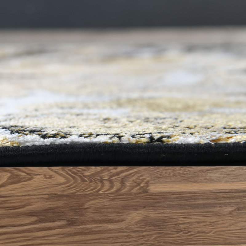 Galaxy Series Abrstract Black/Gray/Ivory/Beige Area Rug, Rectangle 5'3" x 7'3", Black