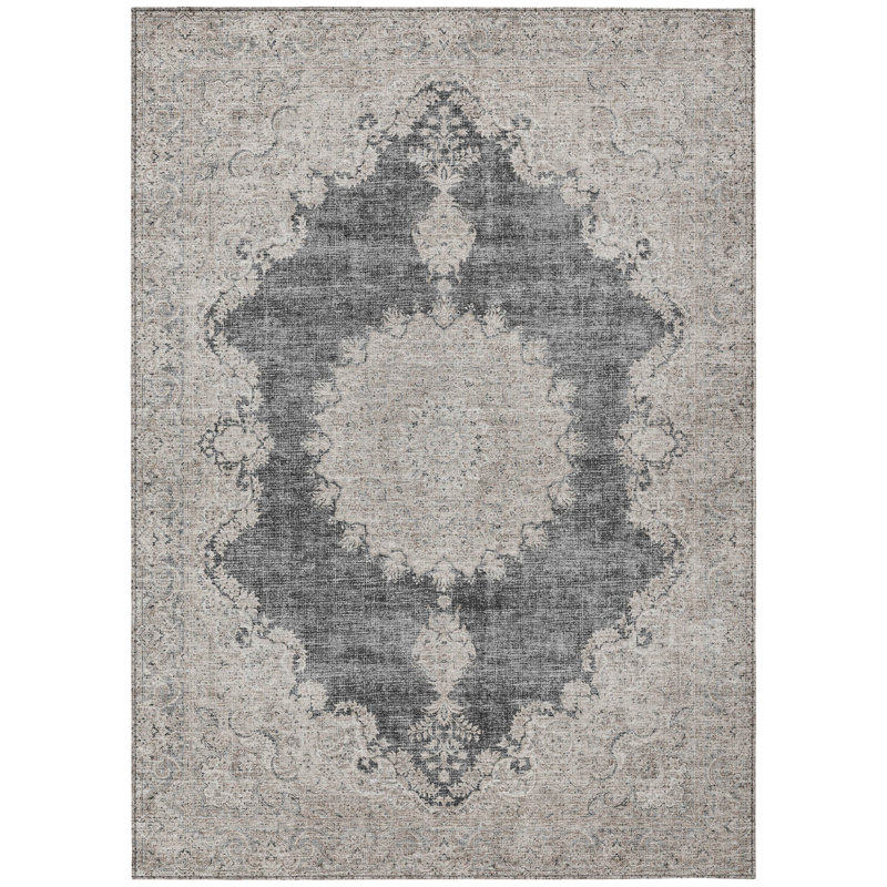 Tapis intérieur / extérieur ivoire oriental lavable 3 pi x 5 pi HomeRoots