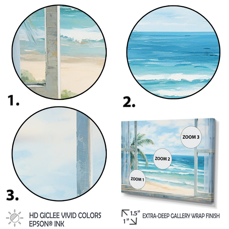 «Tranquility Beachside Windows Horizon III - Coastal Windows», art mural, H 12 po x l 20 po x P 1 po, Cadre flottant brun