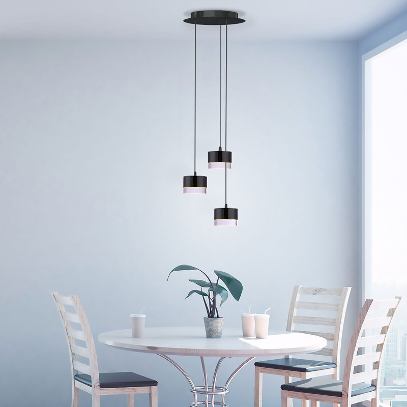 Luminaire suspendu cylindrique à DEL 3 lumières Barnsdall, Noir mat
