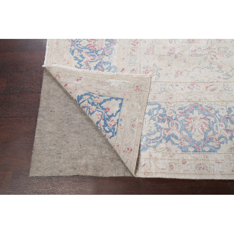 Tapis unique en laine noué à la main de style ivoire des années 1960 de 8 pi 11 po x 12 pi 10 po Makynley