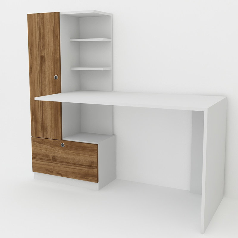 Bureau d'ordinateur Aleksi, Gauche, Noyer/blanc