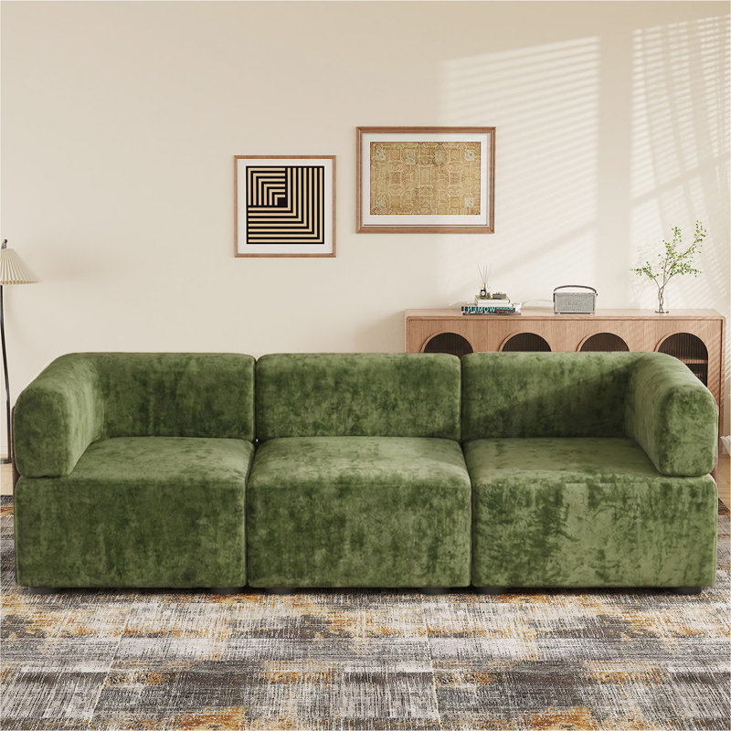 Modern Oversize 256cm Chenille Sofas No Tool Assembly Required Sectional Sofa, Green