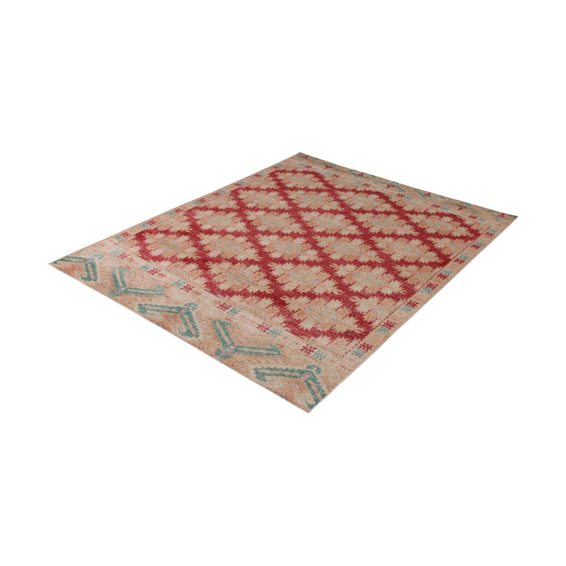 Distressed Homage Handmade Kilim Wool Geometric Area Rug, Rectangle 10' x 14'