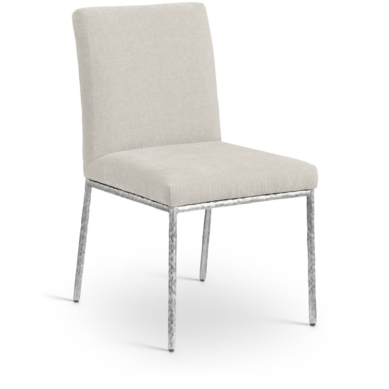 Reeves Chenille Fabric Dining Side Chair, Brushed Silver, Cream Chenille Fabric