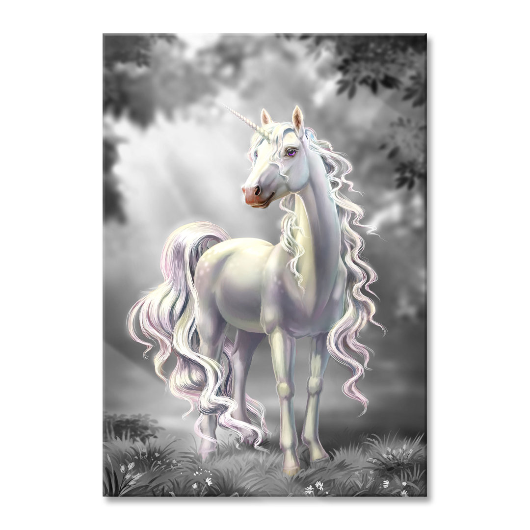 Leinwandbild Pink Eyed Unicorn in Pink Fairytale Forest