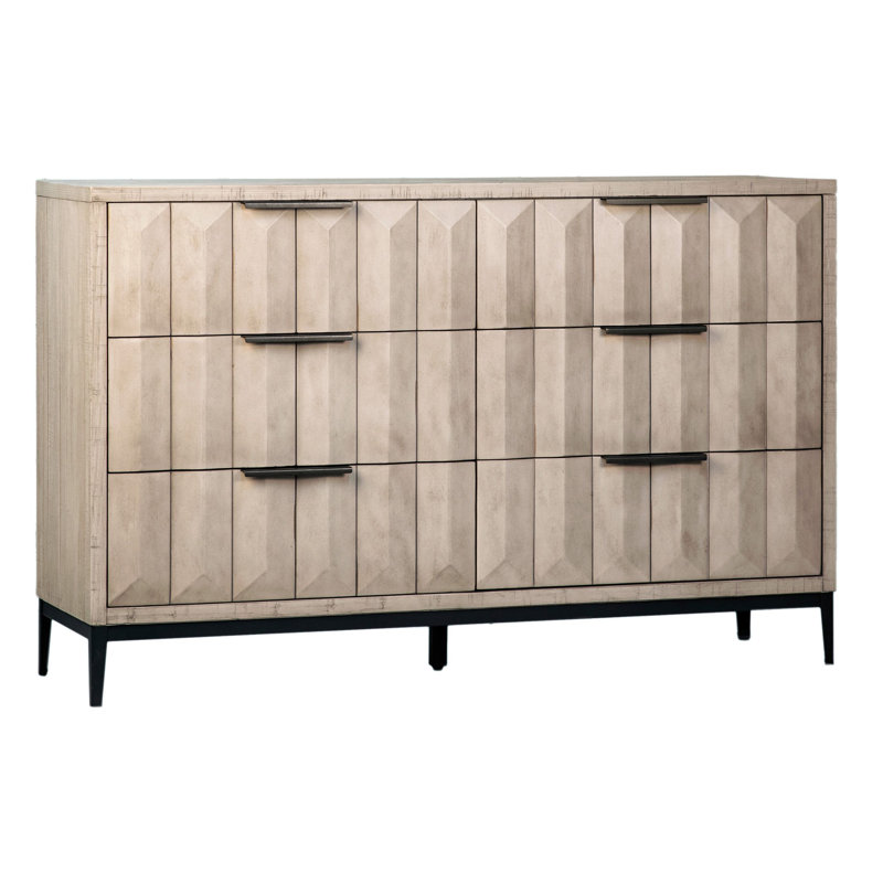 Aldwell Pine Modern 6-Drawer Storage Dresser, Light Gray Wash